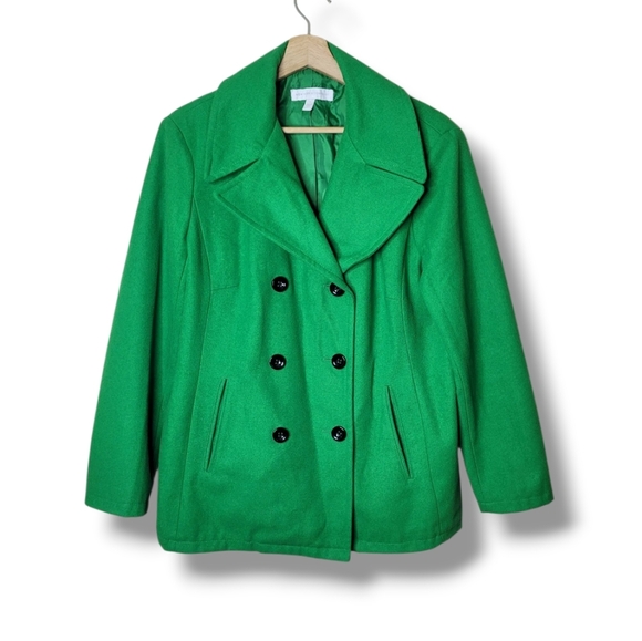 New York & Company Wool Blend Coat XL Green Double Breasted Winter Peacoat - Picture 1 of 7